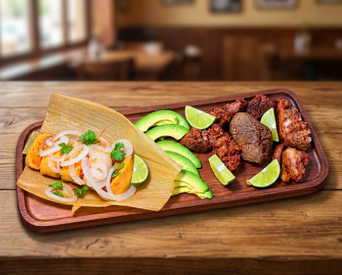 Pork tamale with avocado